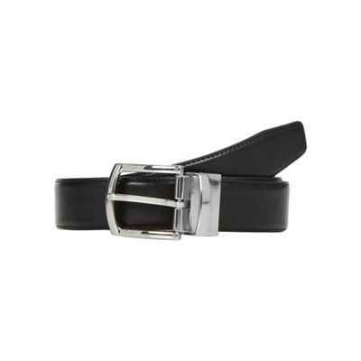 Designer black leather reversible belt